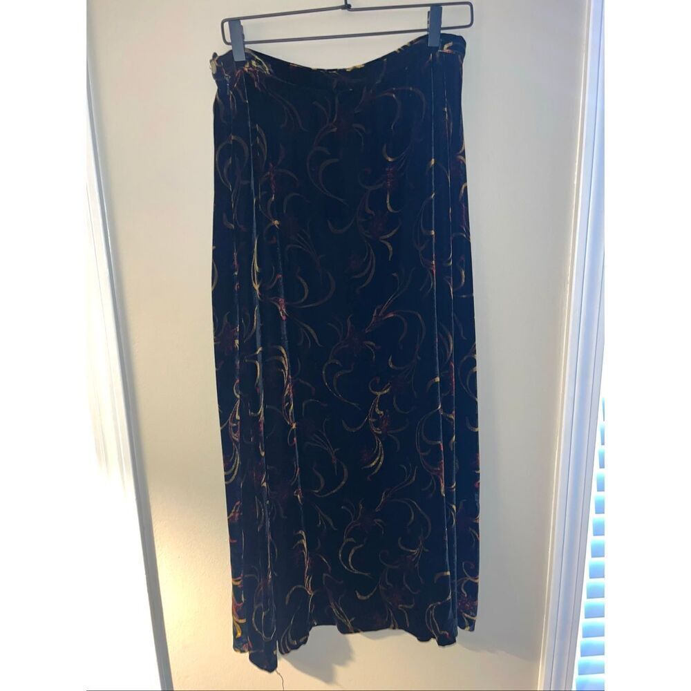 Vintage 90's Laura Ashley Black Velvet Patterned Maxi Skirt 14
